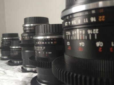 five lens cine modified still lens set with adjustable iris